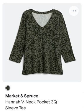 Market & Spruce Olive Green Leopard Long Sleeve Top